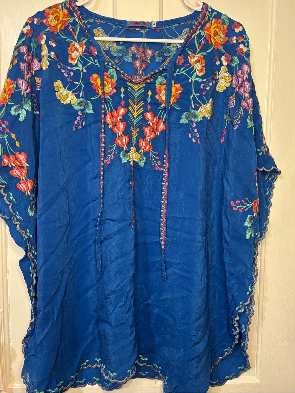 Johnny Was Royal Blue Embroidered Floral Tunic Poncho